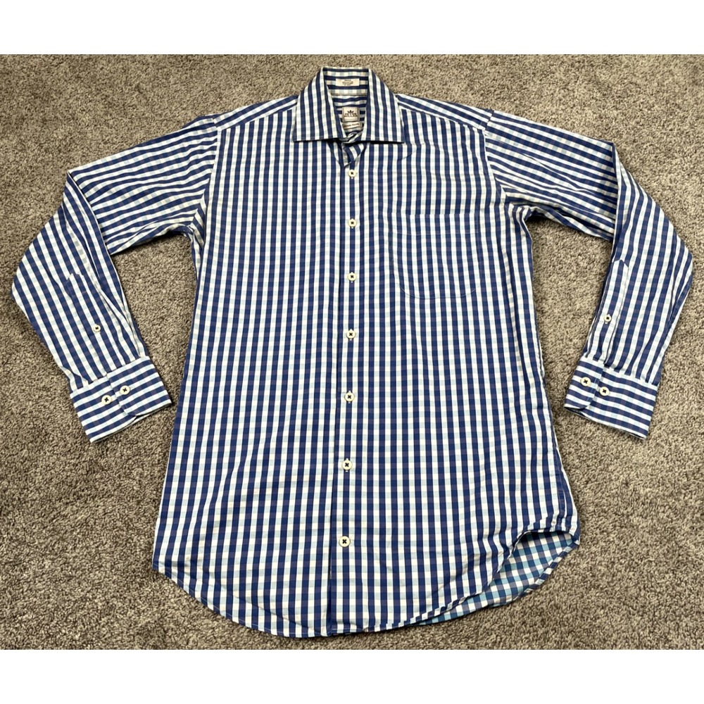 Peter Millar Shirt Mens Small Blue Checked Button Down Classic Seaside Finish